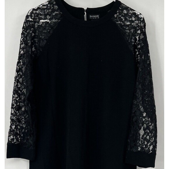 NWT En Focus Studio Black Sheath Dress 8 Demure Classy Lace Sleeves Feminine - Picture 2 of 8